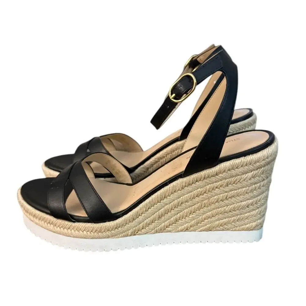 Stuart Weitzman Catalina Patent Leather Black Espadrille Sandals – Sz 9.5B